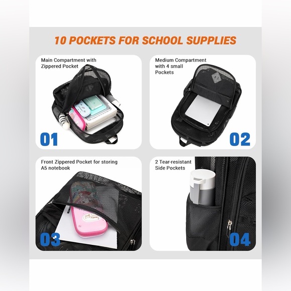 Black Mesh Backpack - NEW! - Picture 4 of 9